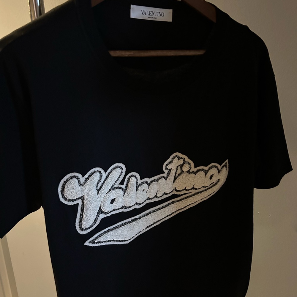 Valentino Black Tee with White Script Logo